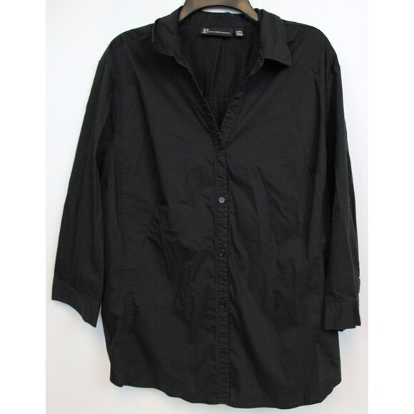 2 New York & Company Button Down Shirts sz XXL Blue Black Simple V-Neck - Picture 8 of 14